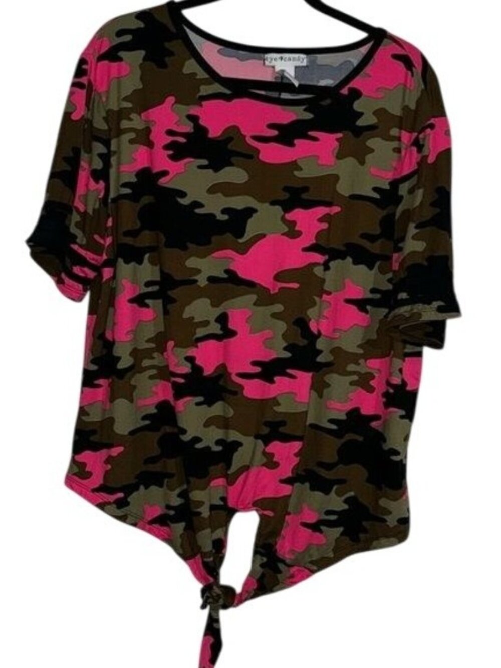 Eye Candy Womens Camouflage Pink & Brown Tie-Front Top 3X